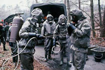 U.S. troops training for decontamination tasks