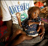 Many Liberians, like this child, are starving and need medical care.