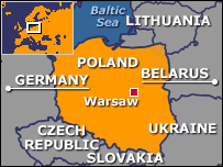 A map illustrating Poland and its neighbors