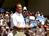 Arnold Schwarzenegger campaigning before October's vote