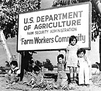 Children of Mexican migrant workers posing at entrance to El Rio Farm Security Administration 