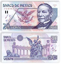 Mexico's paper 20 Peso bill