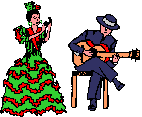 An animated flamenco dancer and musician