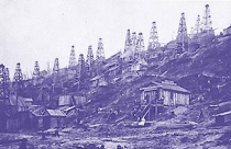 Photo of oil wells at Oil Creek near Titusville, Pennsylania in the late 1800s