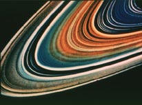 A colored image of Saturn's rings transmitted by Voyager 2 in 1981
