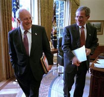Vice President Dick Cheney (left) with President George W. Bush in the Oval Office.