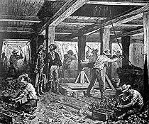 Men worked hard in the coal mines to dig out fuel.
