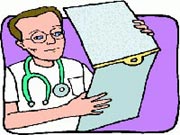 An illustration of a doctor looking at a patient's medical chart.