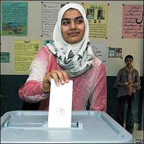 Moqadasa Sidiqi, 19, creates history, being the first person to vote in Afghanistan's first presidential election.