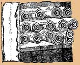 Drawing of stored papyrus scrolls.