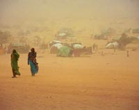 The refugee camp on the border of Chad often gets sandstorms.