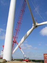 A wind turbine being built in the United States.