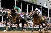 Giacomo leads the race to  the finish line at the 131st Kentucky Derby.