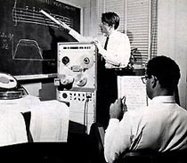 Jean-Claude Risset explains a computer- synthesized trumpet tone to a group of colleagues at Bell Labs in 1964.