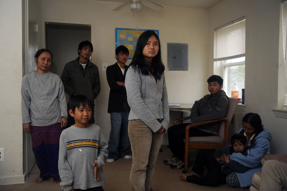 Refugees from Burma, Boe Meh, center, 18, posed for a photograph with her mother, Hlee Meh, far left, and other family members, Soe Reh, second from the left, at their apartment in Pennsauken, New Jersey. (Jose Moreno / For The Salt Lake Tribune)
